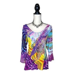 Alberto Makali Maximalist Colorful Beaded Graphic Sweater Size Large